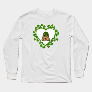 Shetland Sheepdog (Sheltie) Head in Shamrock Heart with Saint Patrick's Day Theme Long Sleeve T-Shirt